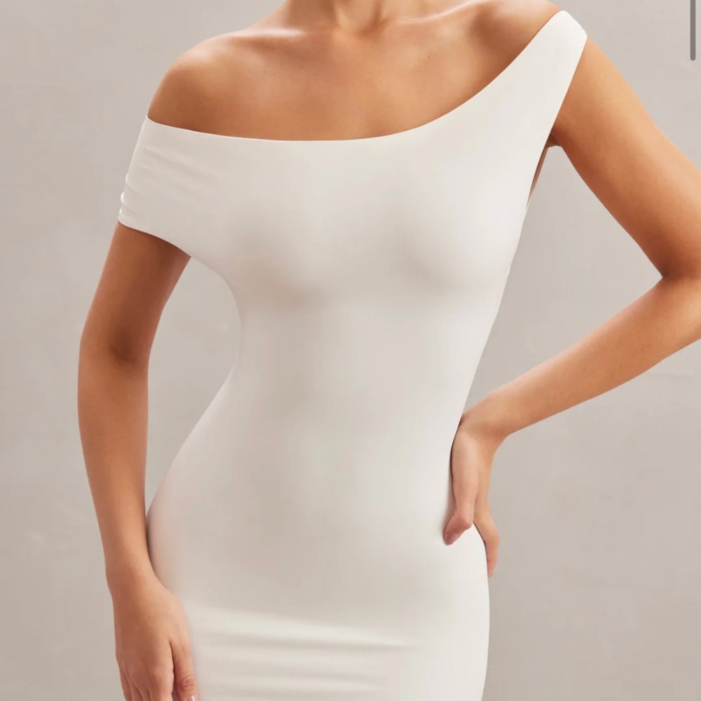 Open Back Mini Dress in Ivory (asymmetrical)